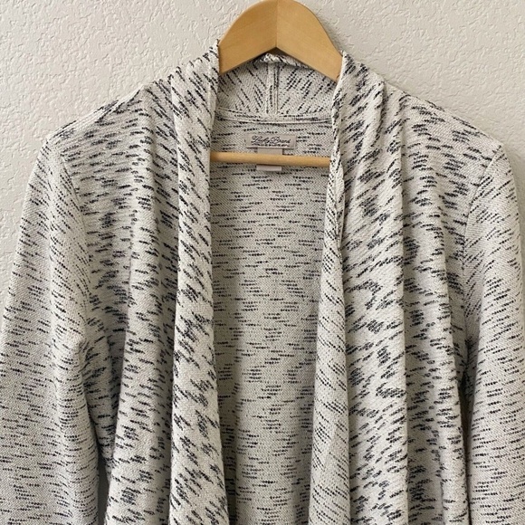 Lucky Brand Sweater Cardigan Size Medium White Black Open Front Cascade - Picture 2 of 4